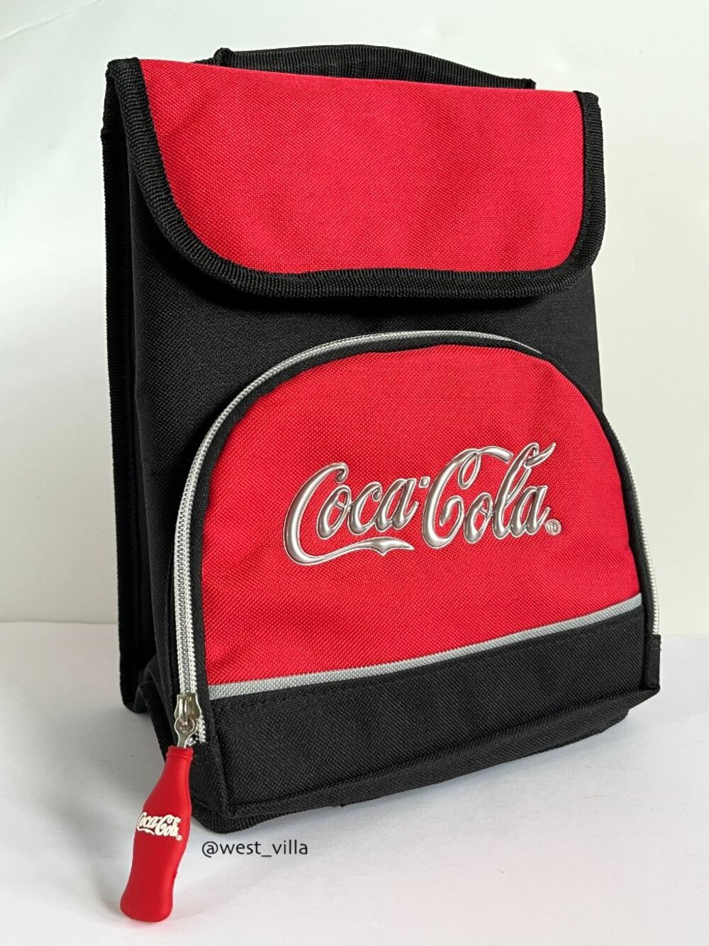 Coca Cola Insulated Lunch Bag Cooler Red Black Logo Soft Cooler Tote Zip Pocket